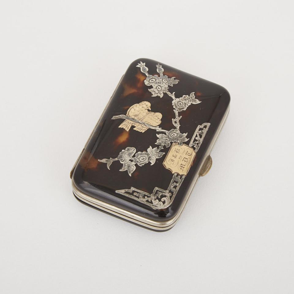 Victorian Gold and Silver Inlaid Tortoiseshell Etui, mid 19th century
