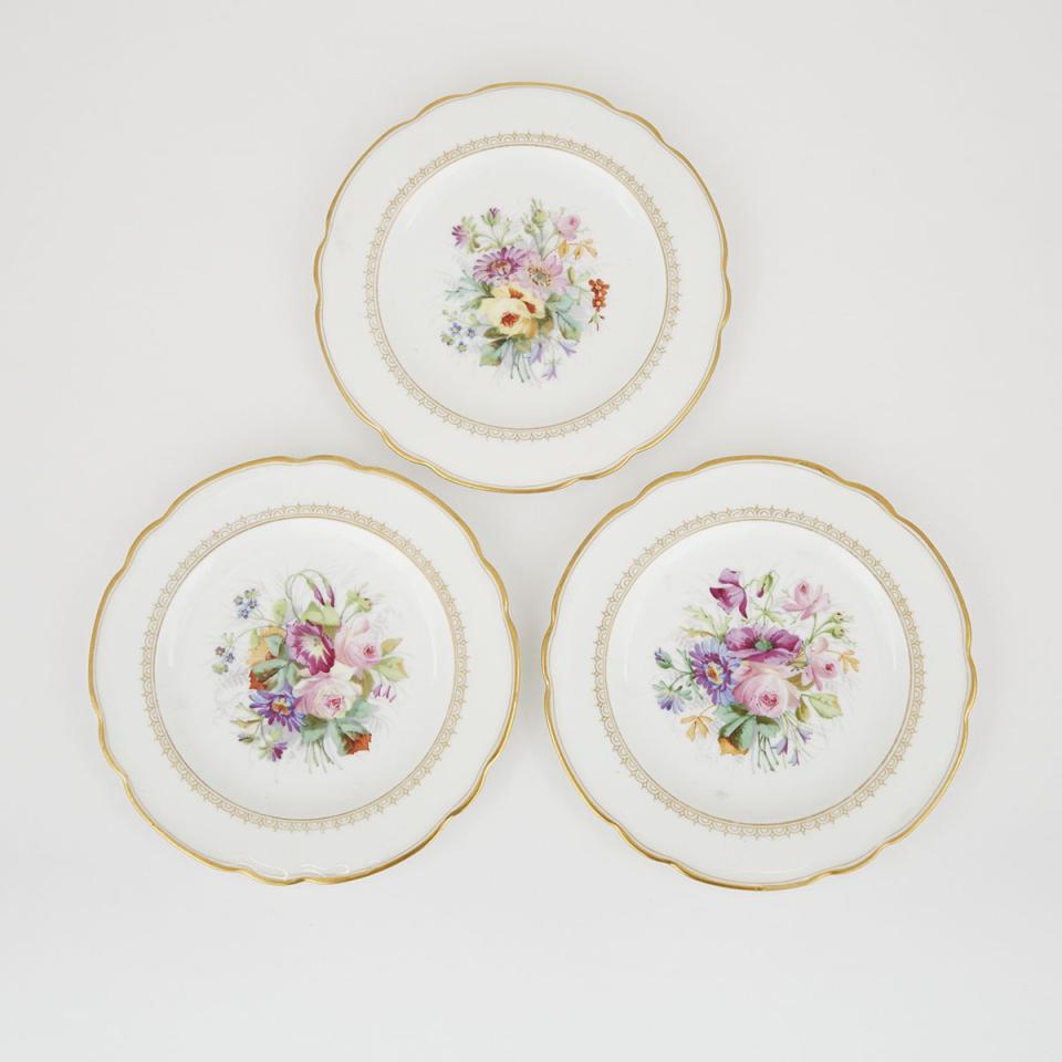 Three Kornilov Floral Decorated Plates, late 19th century