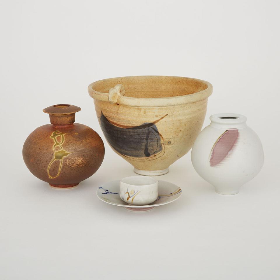 Two Kayo O’Young Vases, Bowl, Small Cup and Dish, c.1978-2014