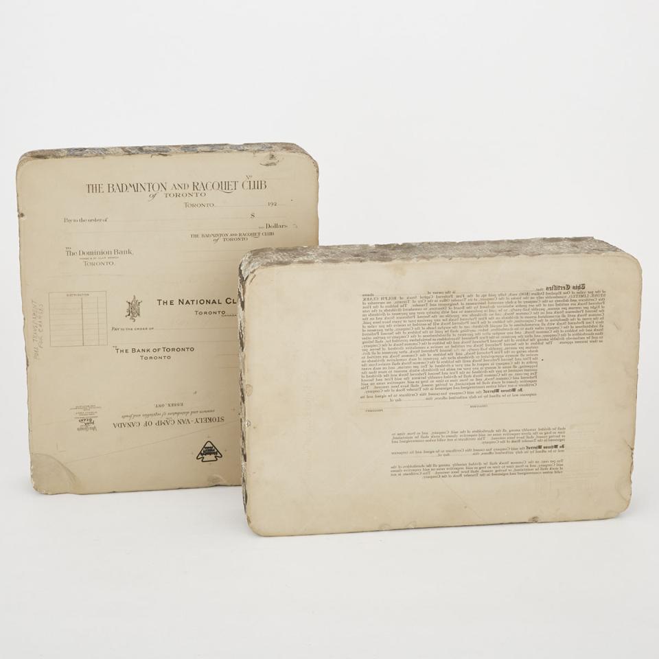 Two Lithography Limestone Printer’s Plates, Toronto, c.1920