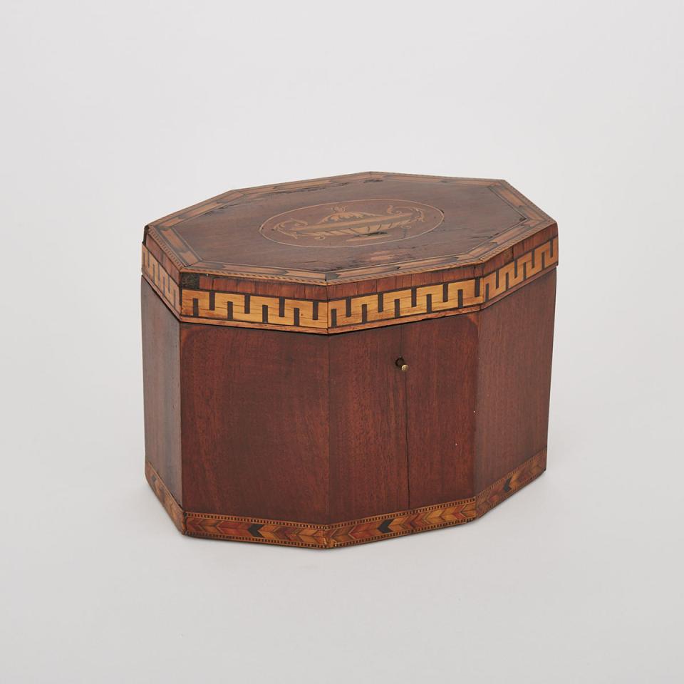 George III Octagonal Inlaid Mahogany Tea Caddy, 18th/early 19th century