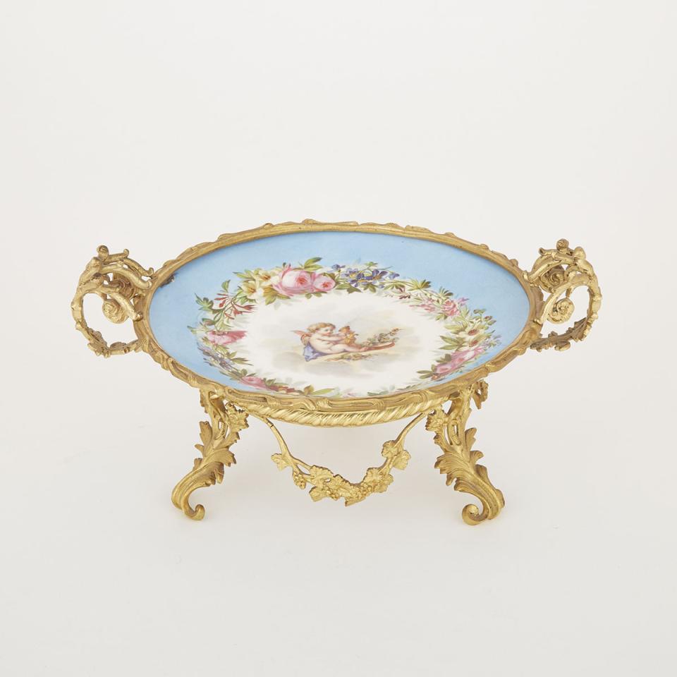 Gilt Brass Mounted ‘Sèvres’ Porcelain Plate on Stand, c. 1900