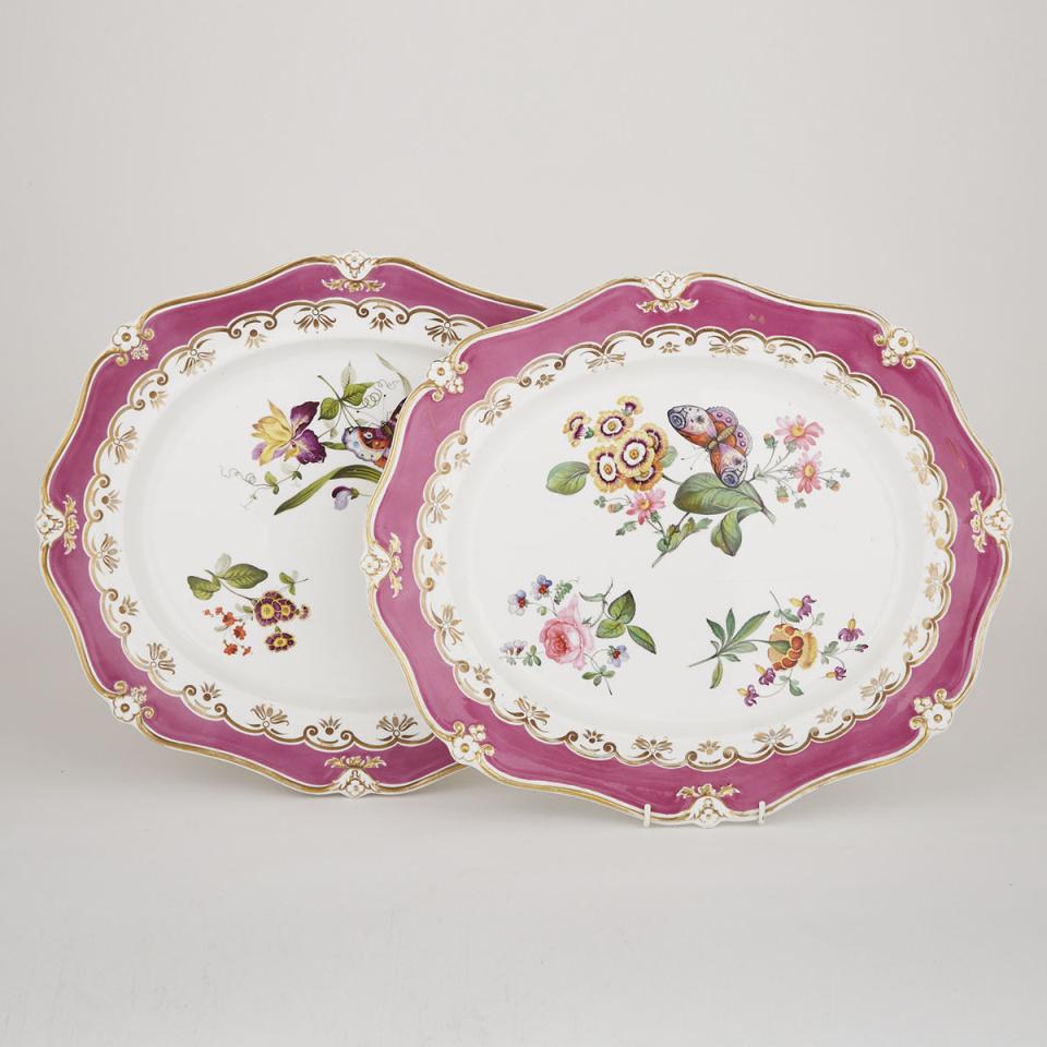 Pair of Ridgway Claret and Gilt Banded Large Oval Platters, c.1830