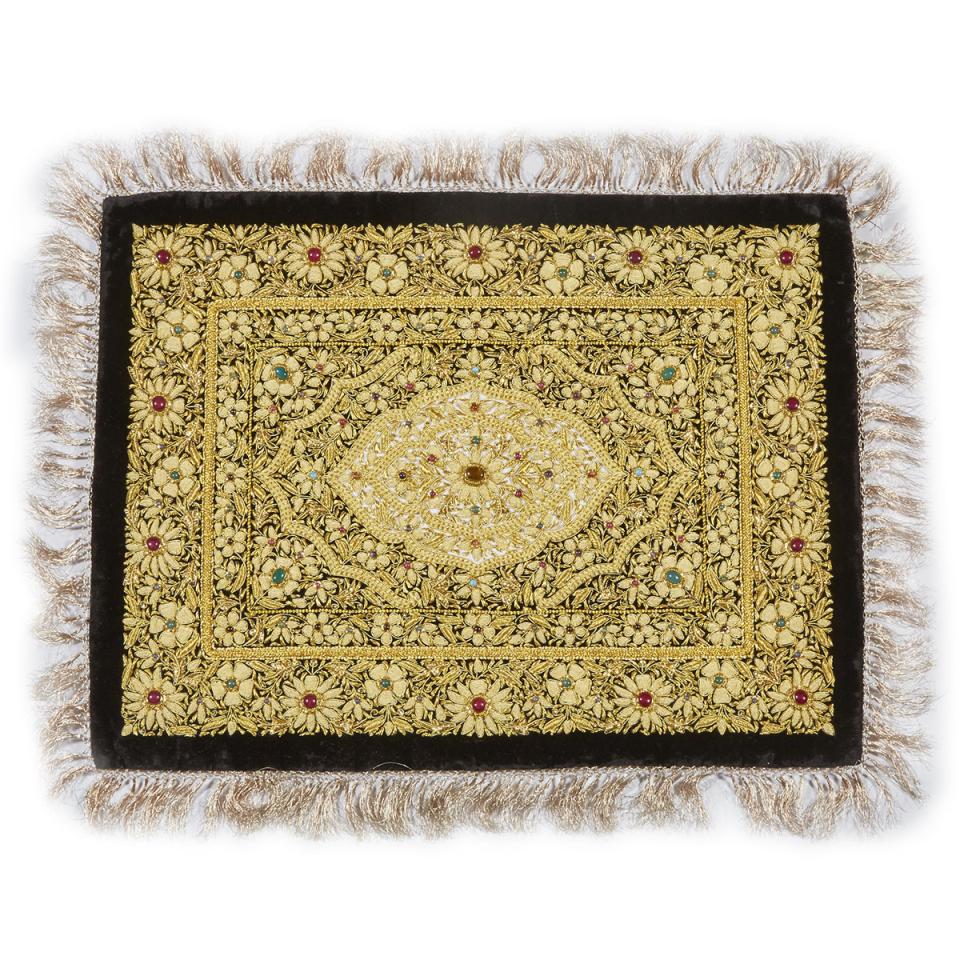 Fine Indian Gold Thread Weaving with Stone Cabochons, late 20th century