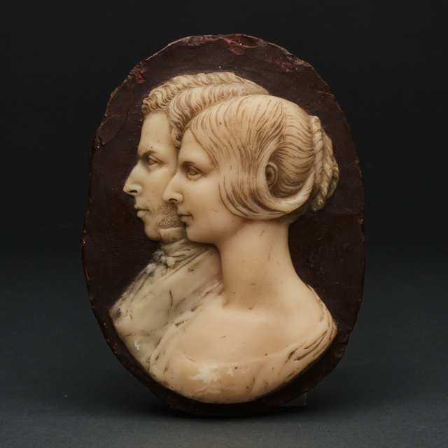 Large English Wax Portrait Relief of Mr. & Mrs. Parker by Richard Cockle Lucas (1800-1883), 1842