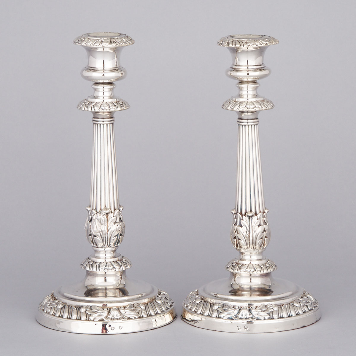 Pair of Old Sheffield Plate Table Candlesticks, Matthew Boulton, c.1820 