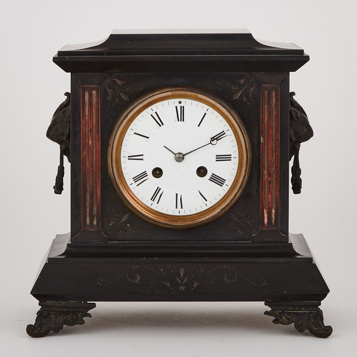 French Belgian Black Slate Mantle Clock, c.1880
