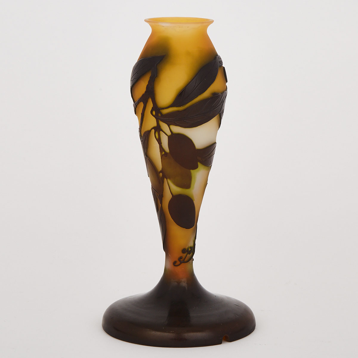 Gallé ‘Olives’ Cameo Glass Table Lamp Base, early 20th century