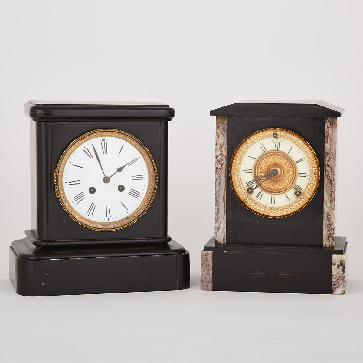 Two Victorian Belgian Black Slate Mantel Clocks, 19th century