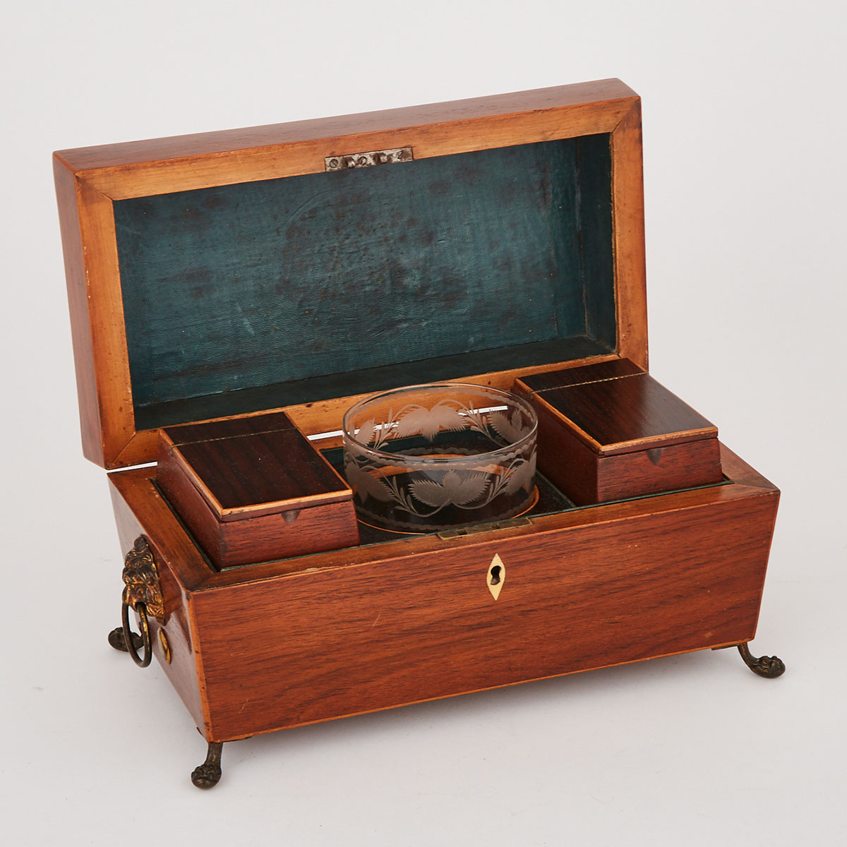 Large Early Victorian Satinwood Strung Rosewood Tea Caddy, c.1830