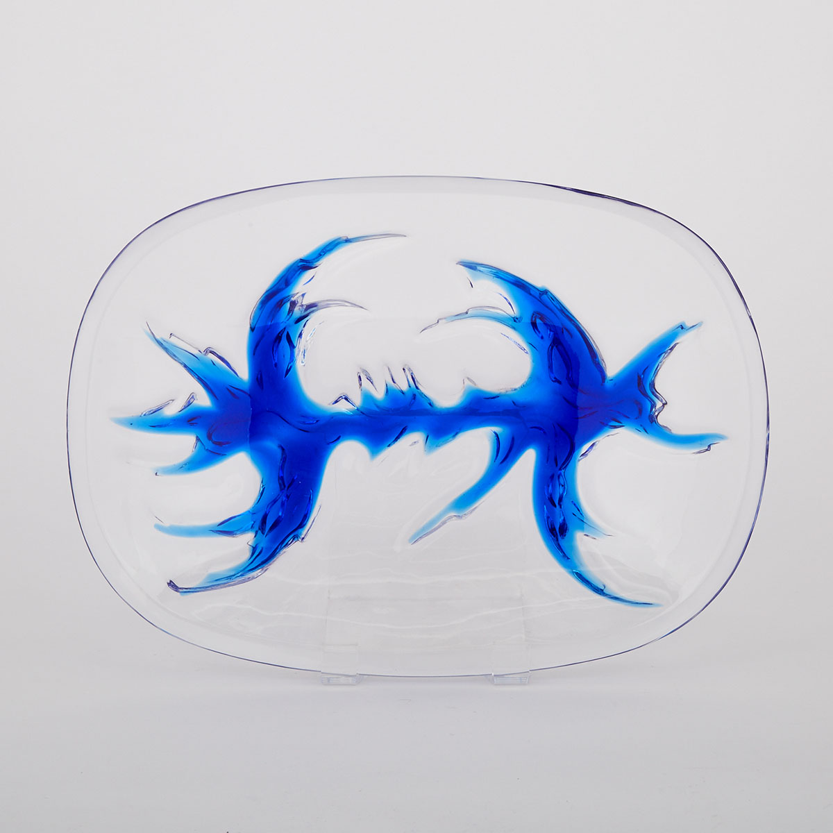 ‘Carribean’, Lalique Moulded Clear and Blue Glass Oblong Dish, post-1945