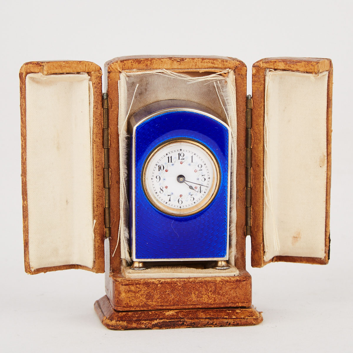 Miniature French Blue Guilloche Enamel and Silver Gilt Timepiece, c.1910
