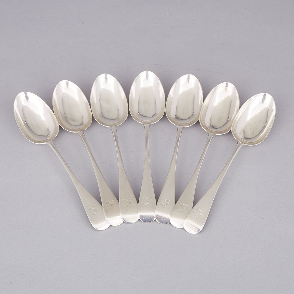 Seven Victorian Silver Old English Pattern Table Spoons, George Adams, London, 1878