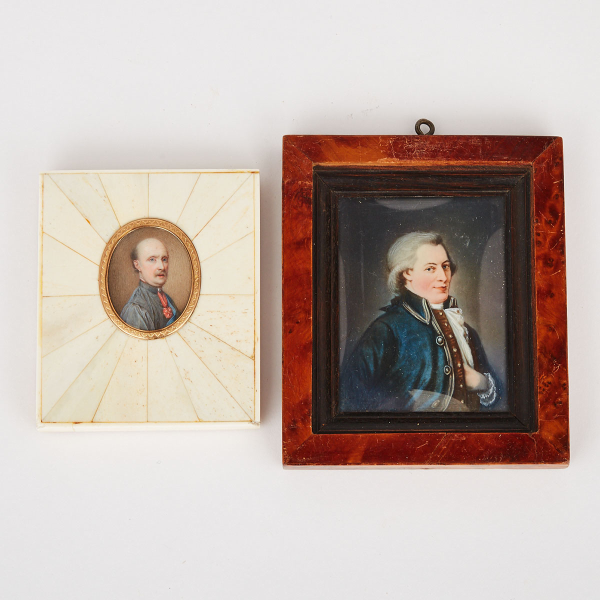 Two French Portrait Miniatures on Ivory, 19th century