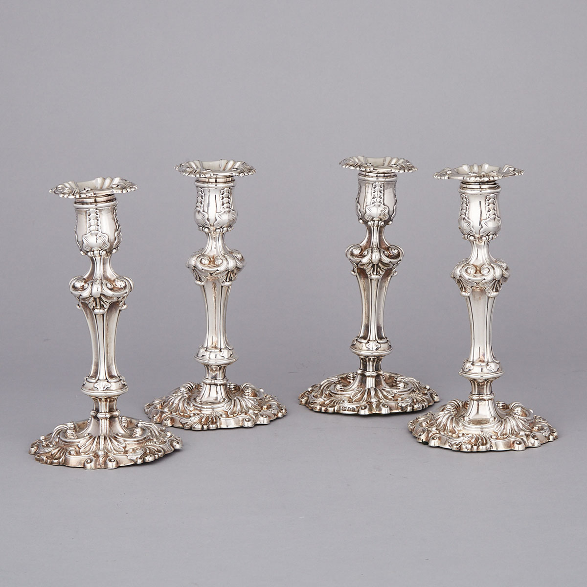 Set of Four George III Silver Table Candlesticks, James Kirkby, Waterhouse & Co., Sheffield, 1815