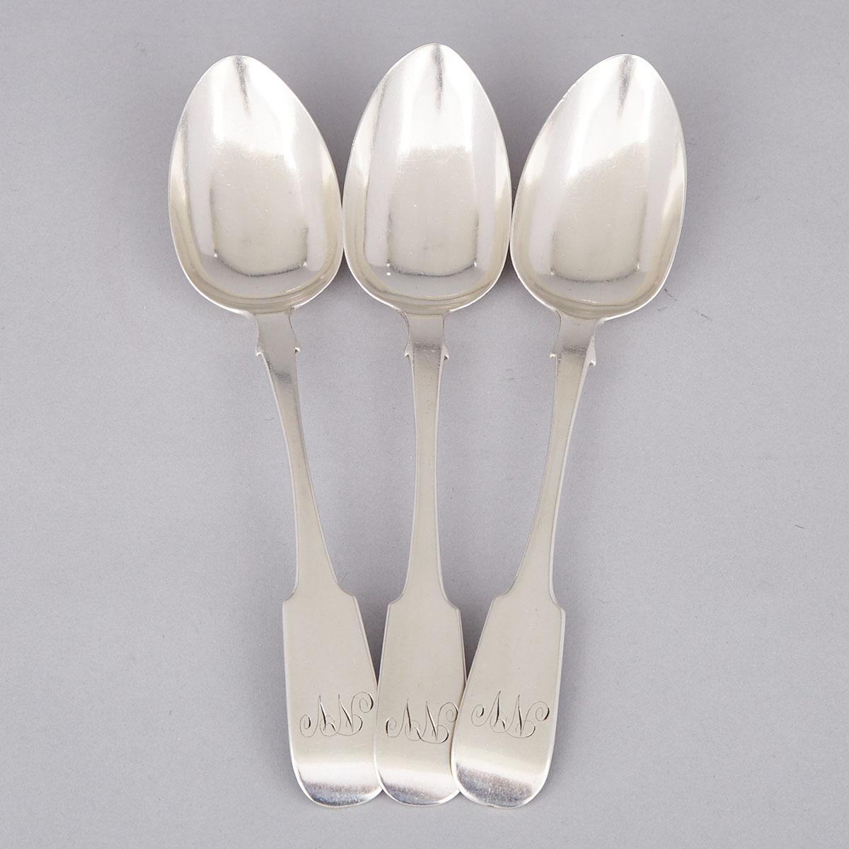 Three Canadian Silver Fiddle Pattern Table Spoons, Louis Phillipe Boivin, Montreal, c.1850