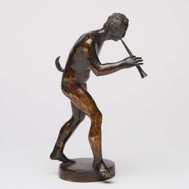 North Italian Bronze Figure of a Faun Playing a Flute, Attributed to the Workshop of Severo Calzetta da Ravenna, Padua, early 17th century