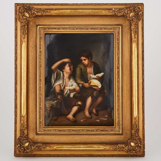 Berlin Rectangular Plaque, ‘Children Eating Grapes and Melon’, after Murillo, late 19th century