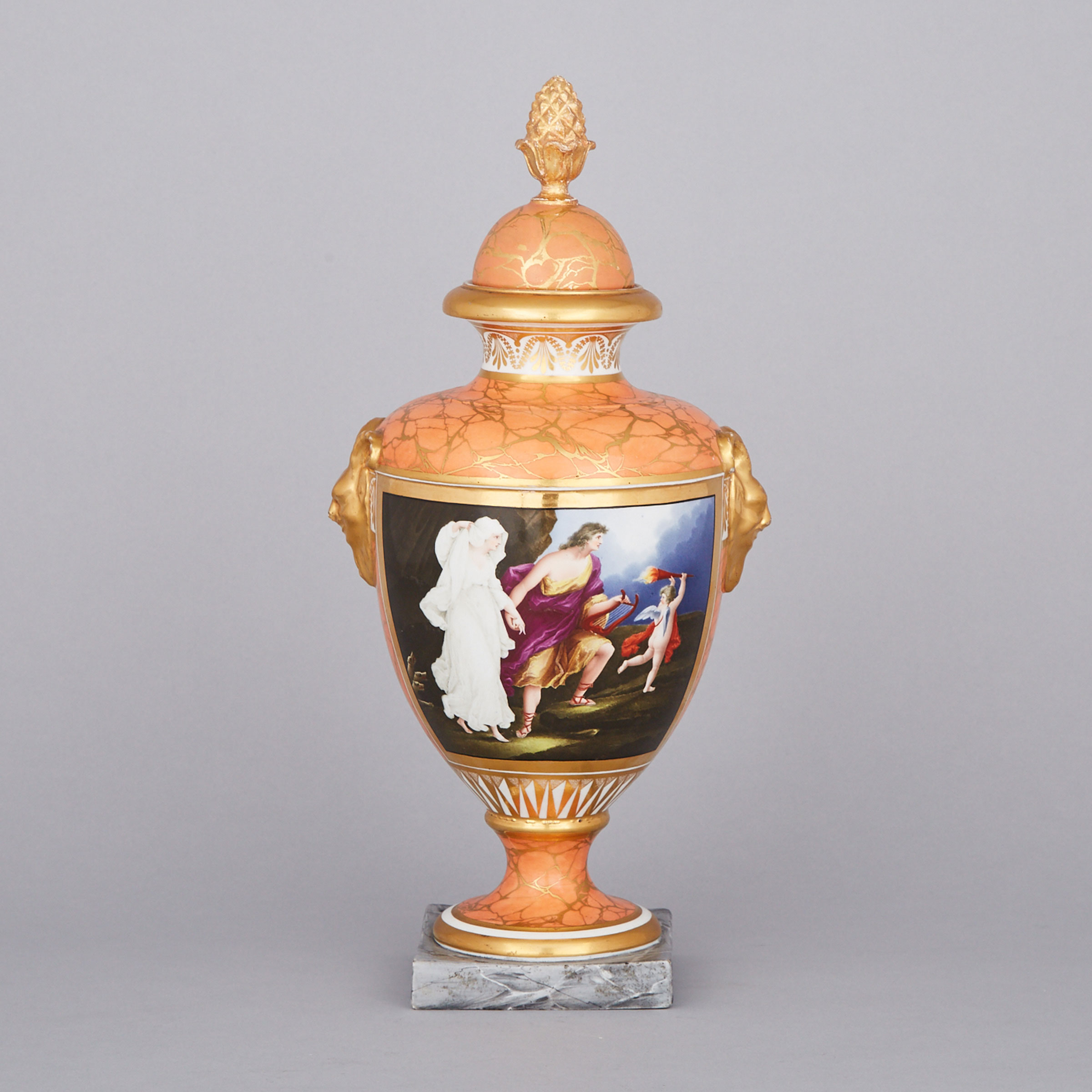 Chamberlains Worcester Orange and Gilt Marbled Ground Vase, c.1800-05