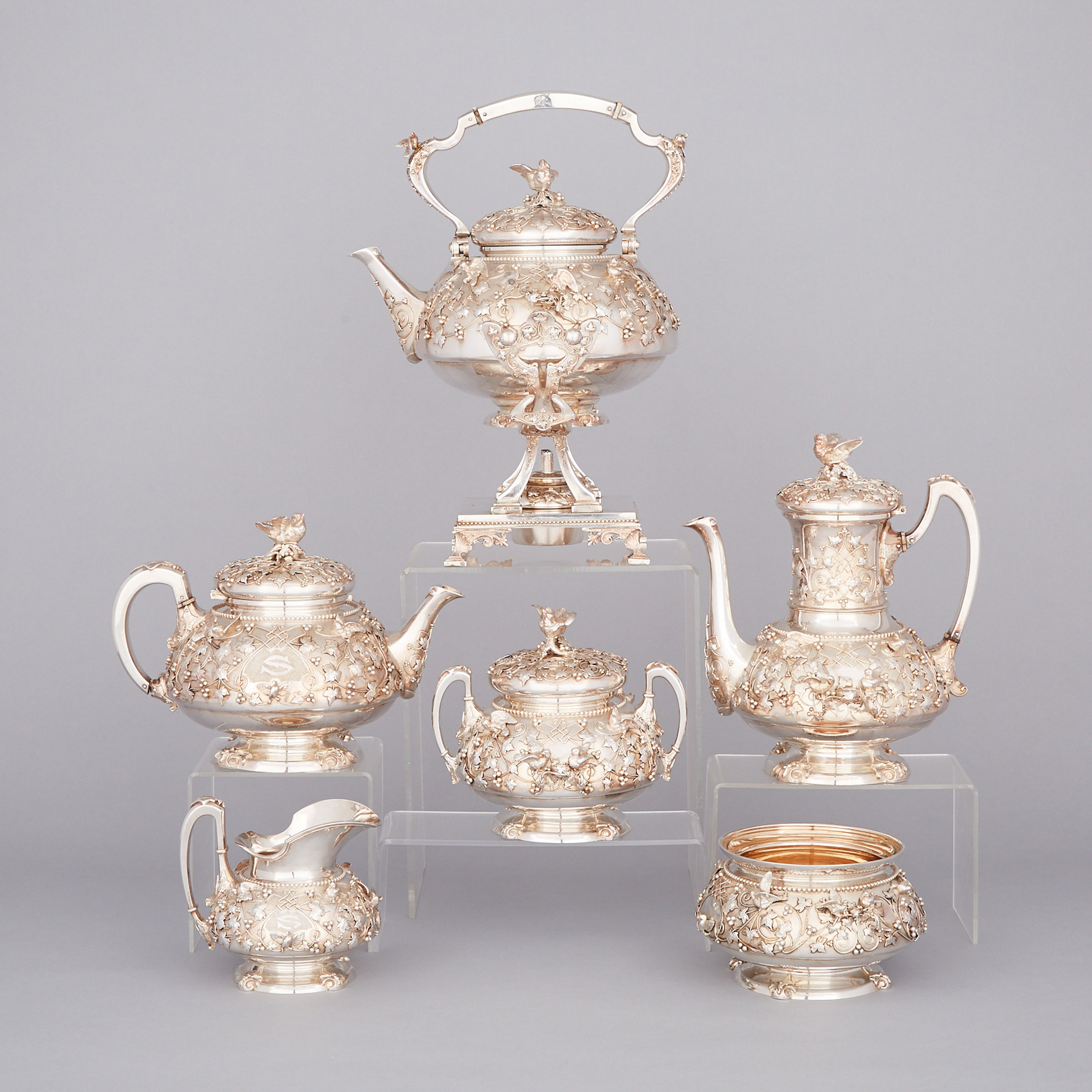 American Silver ‘Bird’s Nest’ Pattern Tea and Coffee Service, attributed to Tiffany & Co., c.1875