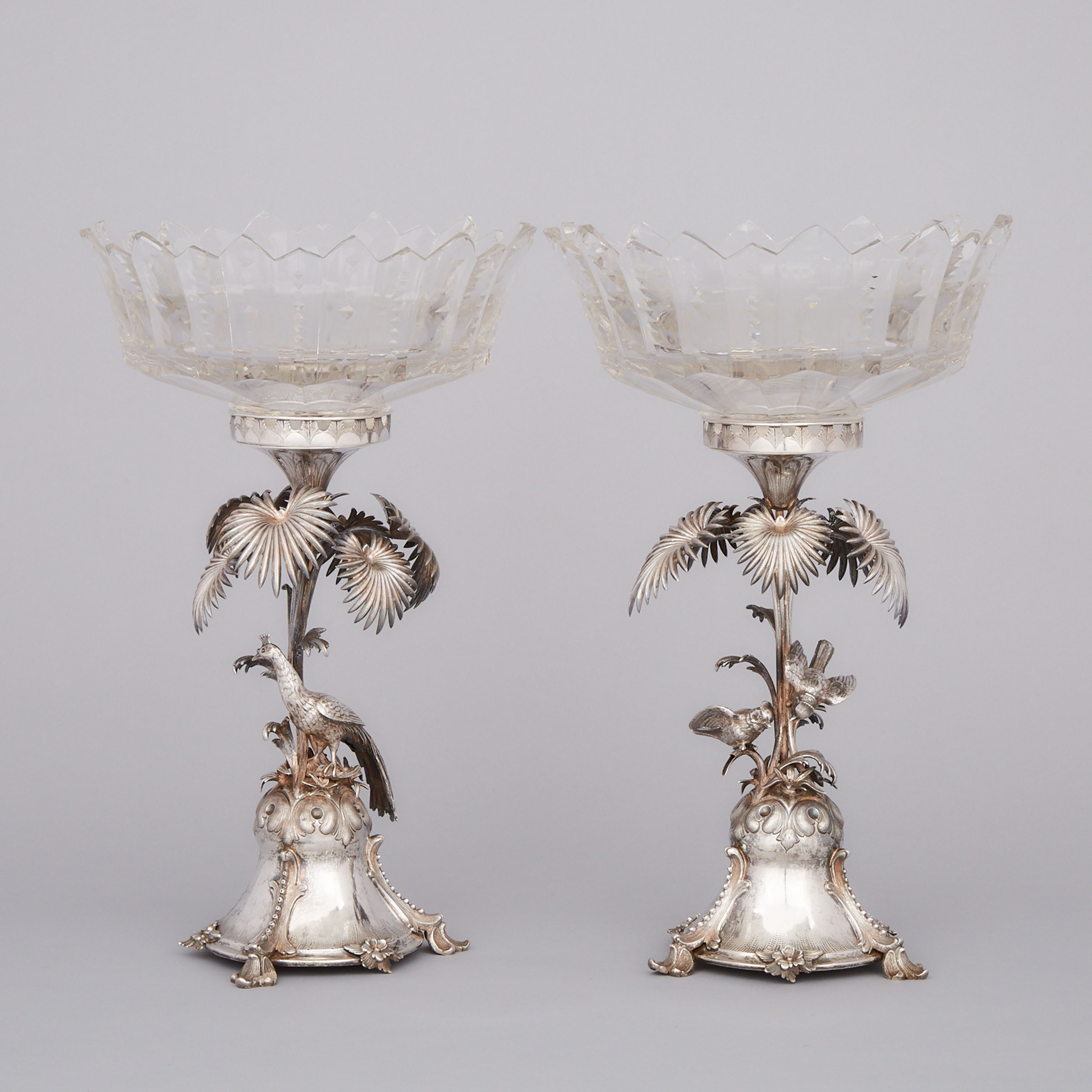 Pair of German Silver and Cut Glass Comports, c.1880