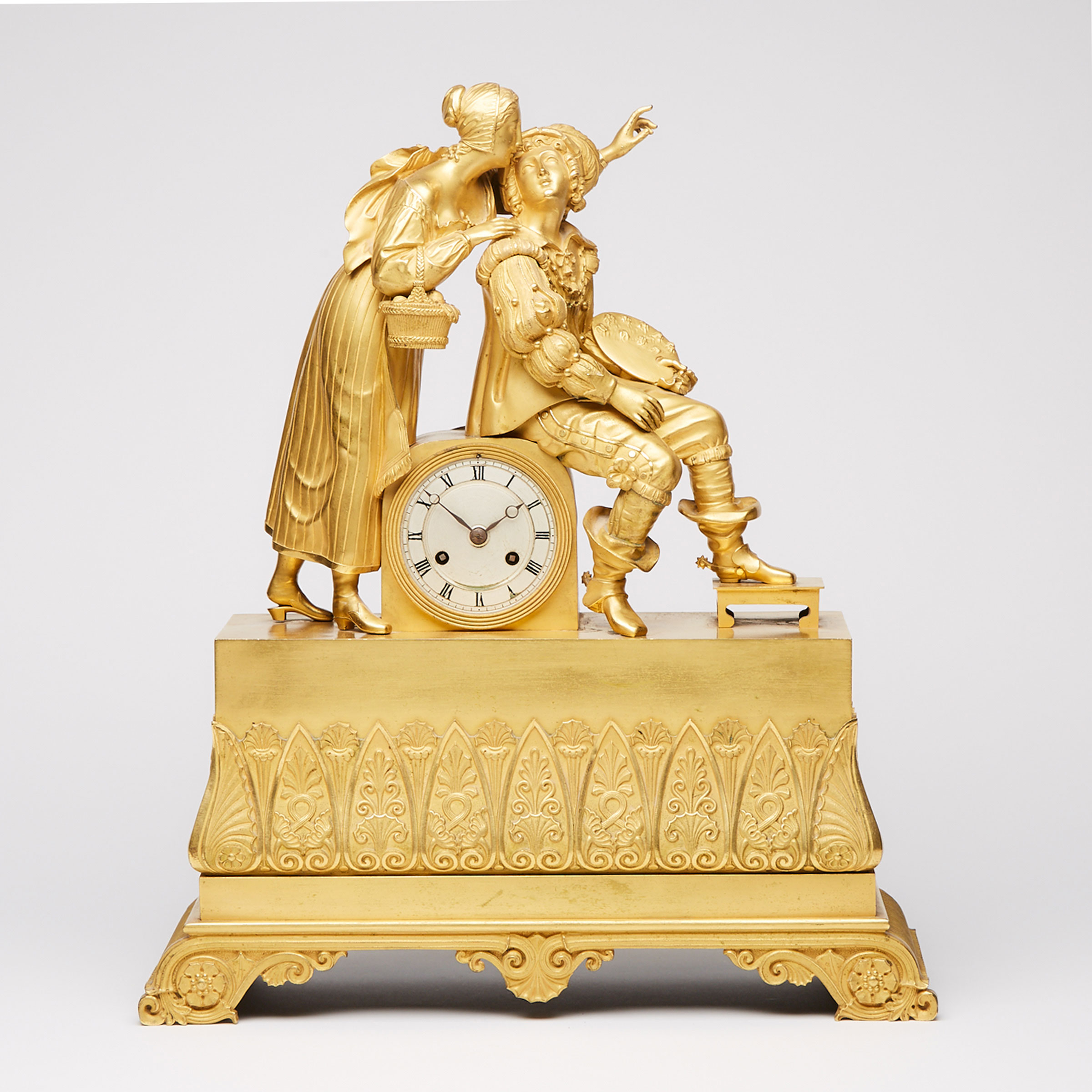 French Empire Gilt Bronze Figural Mantel Clock, early 19th century