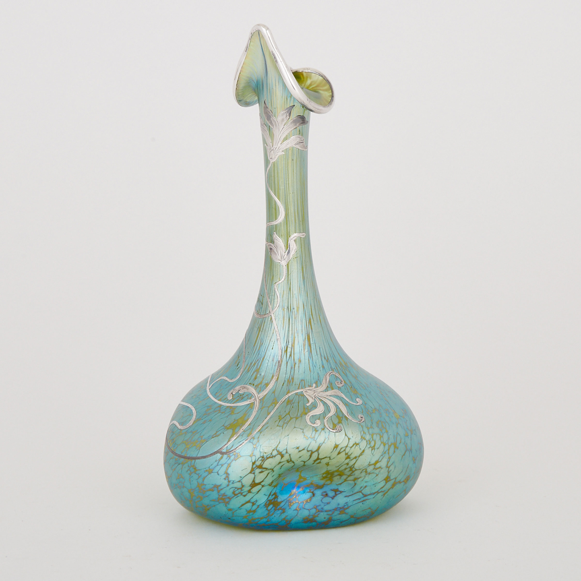 Loetz Silver Overlaid ‘Papillon’ Iridescent Glass Vase, c.1900