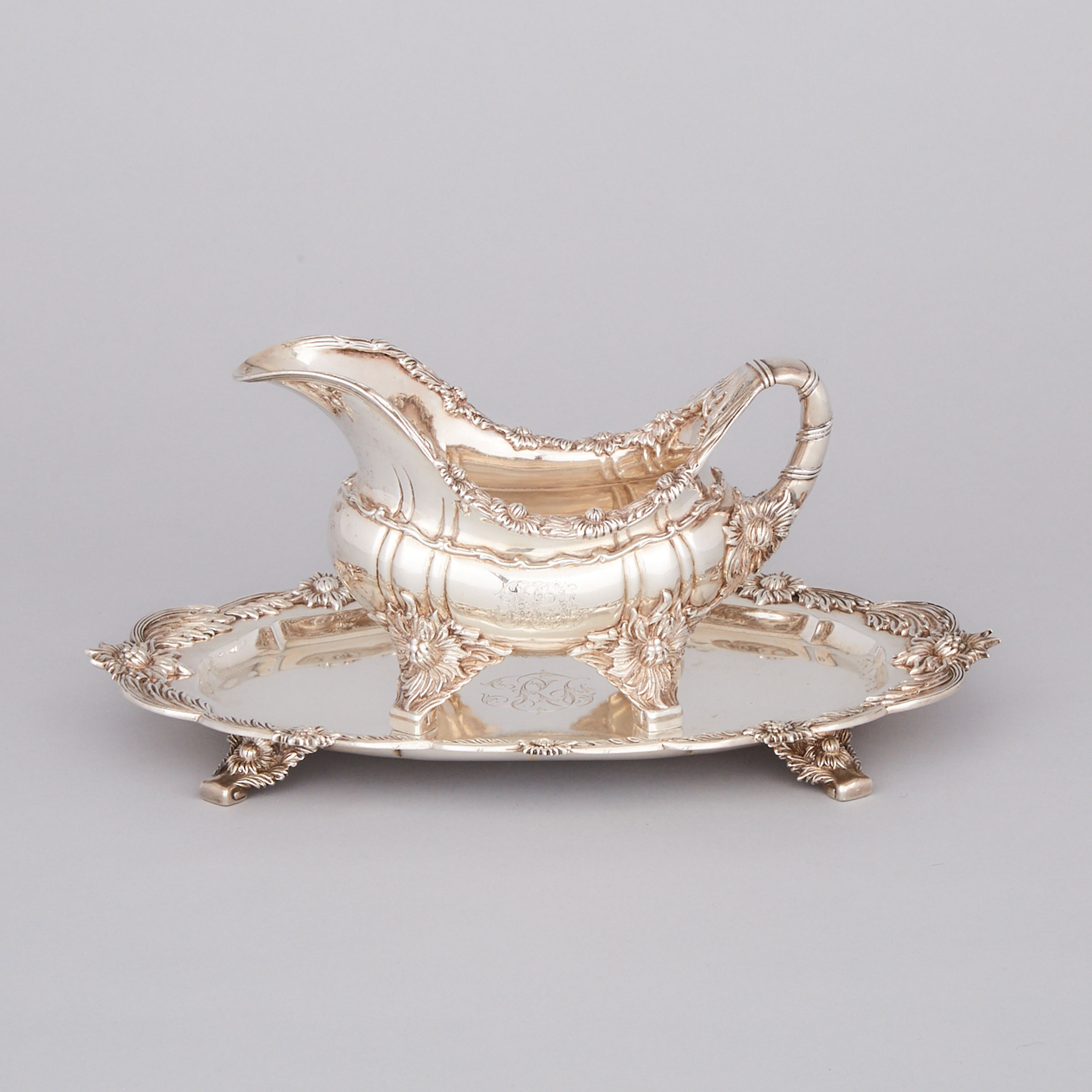 American Silver ‘Chrysanthemum’ Oval Sauce Boat and Stand, Tiffany & Co., New York, N.Y., c.1891-1902