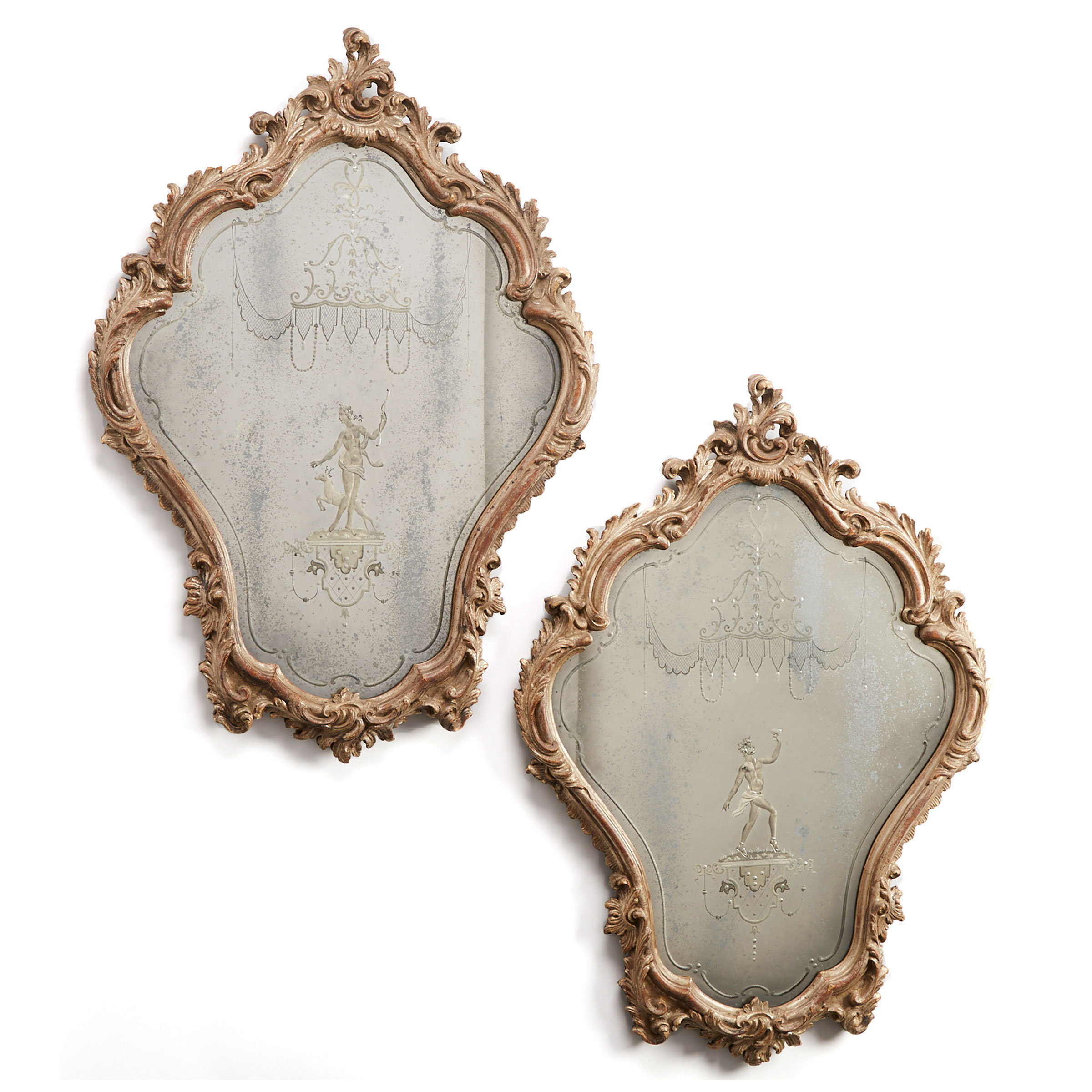 Pair of Venetian Rococo Style Silver Gilt Girandole Mirrors, mid 20th century 