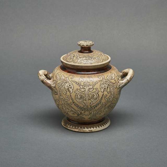 Martin Brothers Stoneware Two-Handled Jar with Cover, 1889