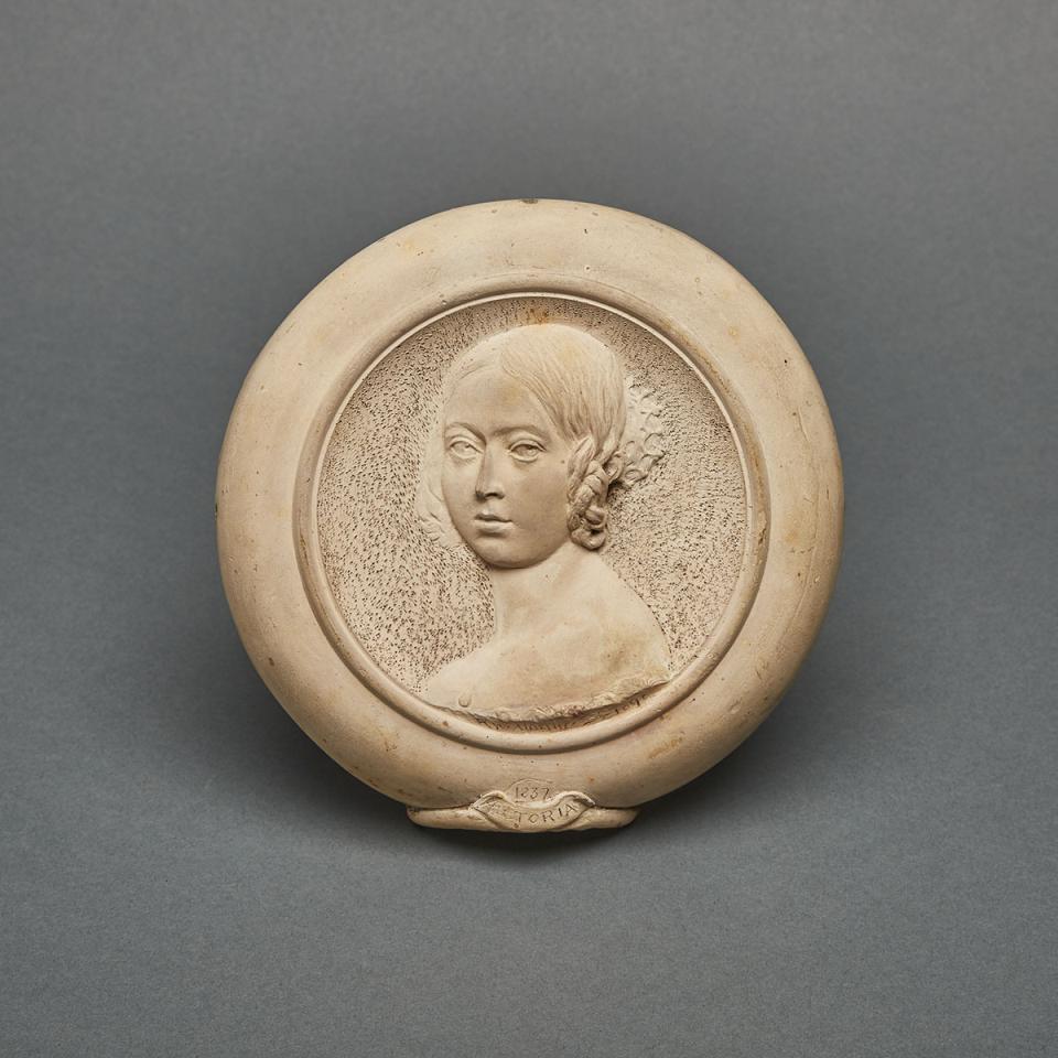 Martin Brothers Unglazed Portrait Plaque of a Young Queen Victoria, 1898