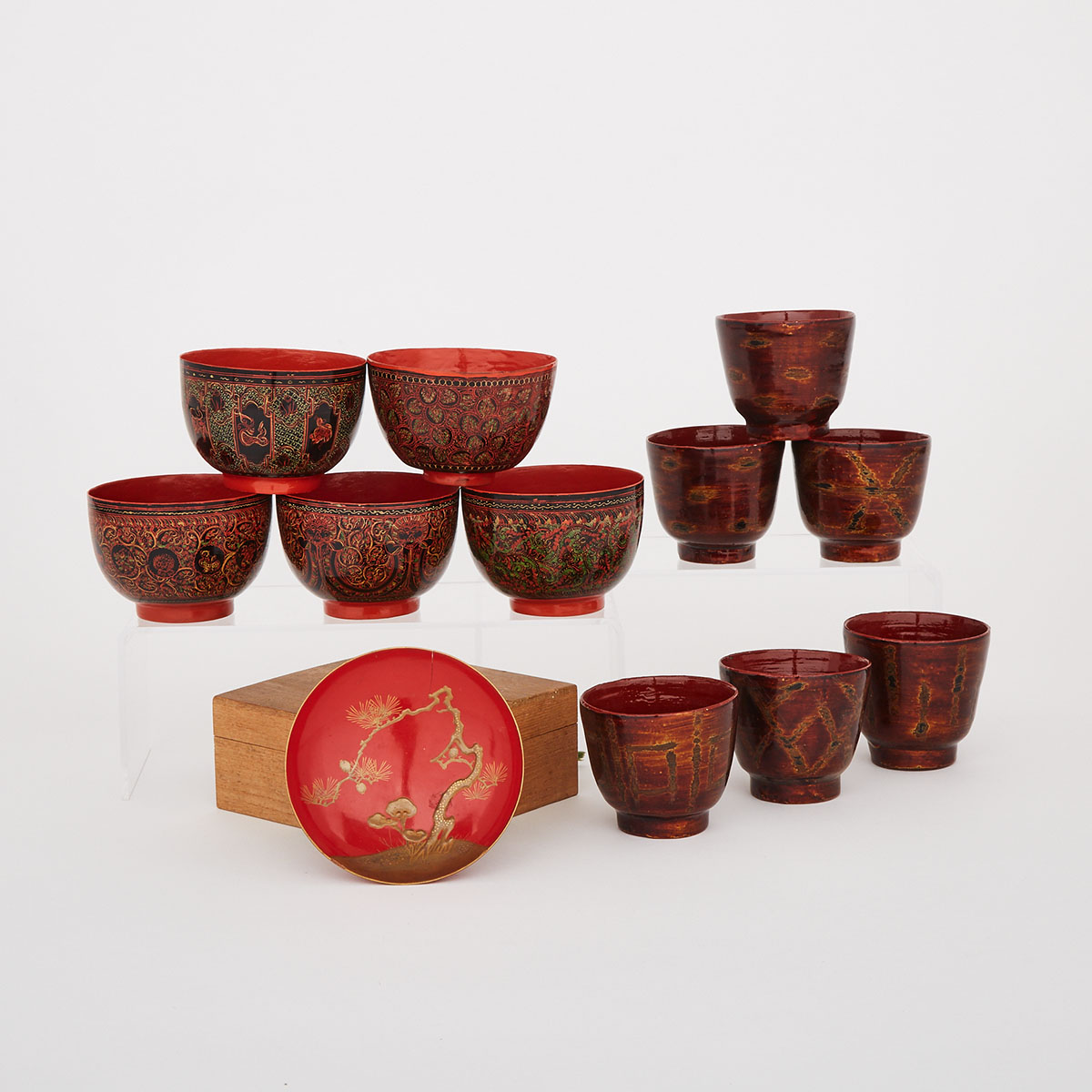 A Group of Twelve Red Lacquer Wares