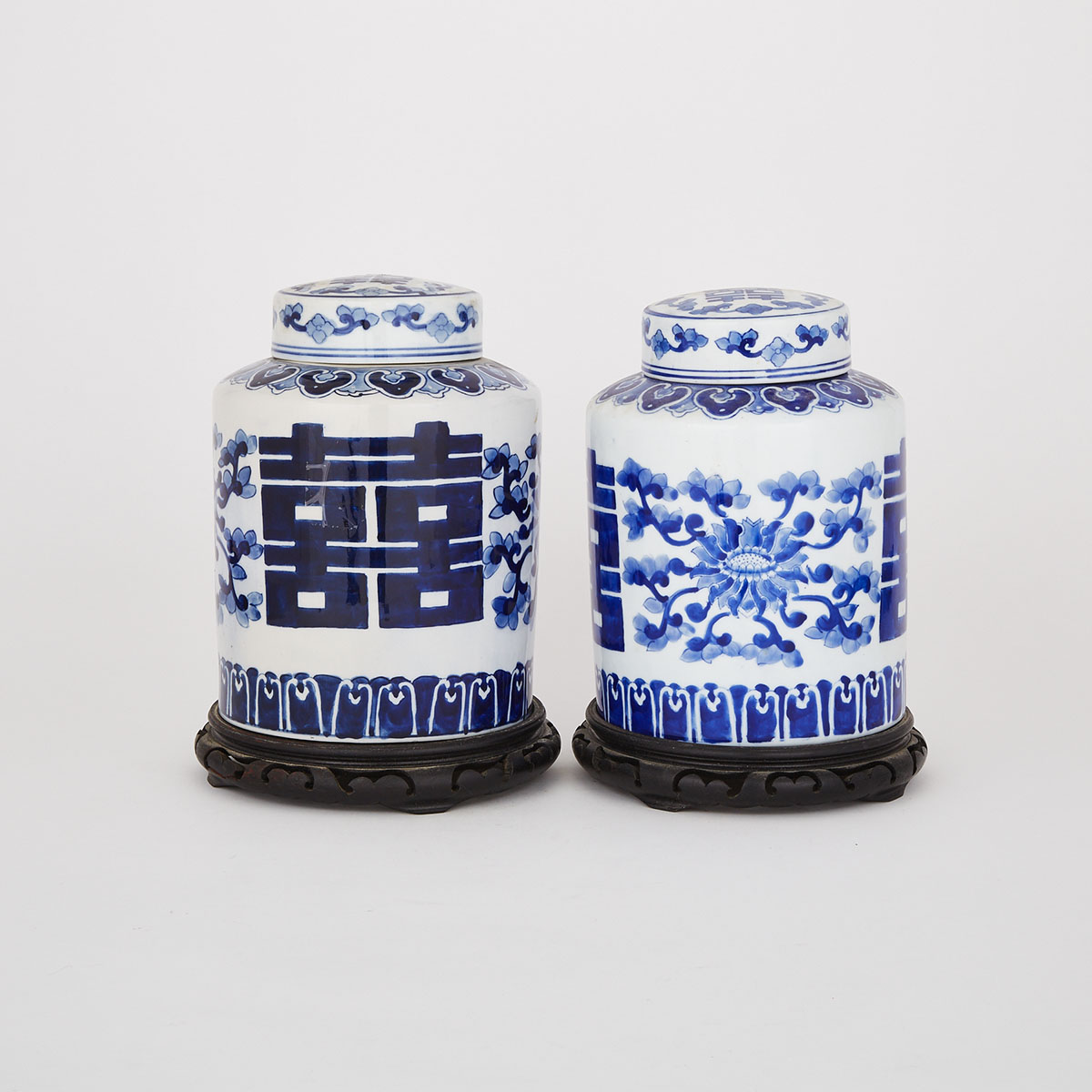 A Pair of Blue and White ‘Double Happiness’ Jars, 20th Century