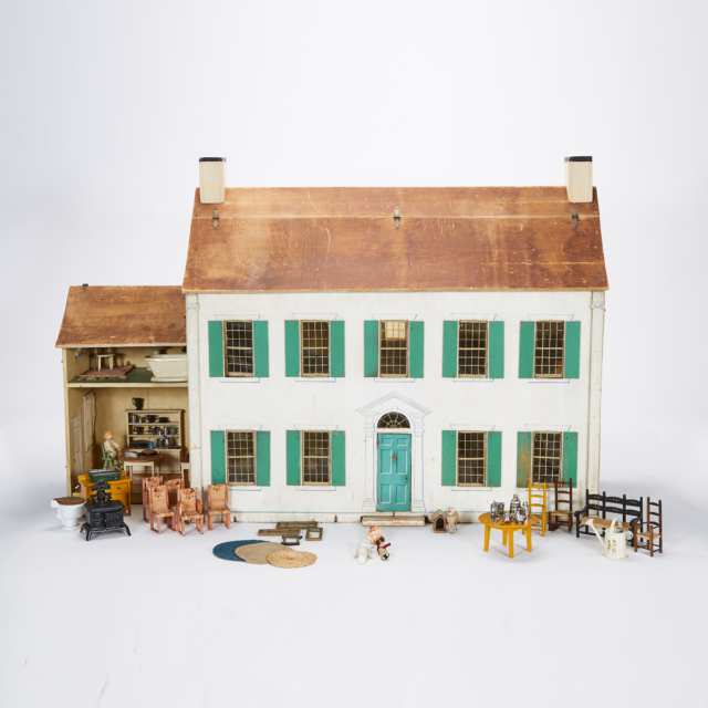 American Colonial Style Doll House and Furnishings, mid 20th century