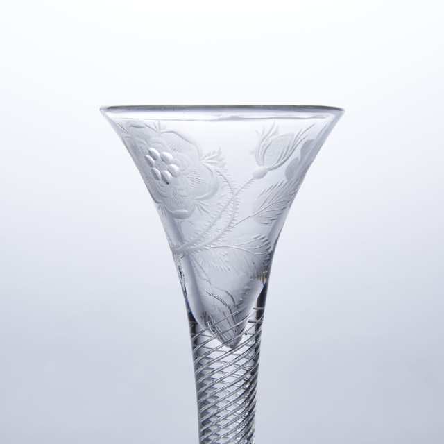 Jacobite Engraved Airtwist Stemmed Small Wine Glass, c.1750