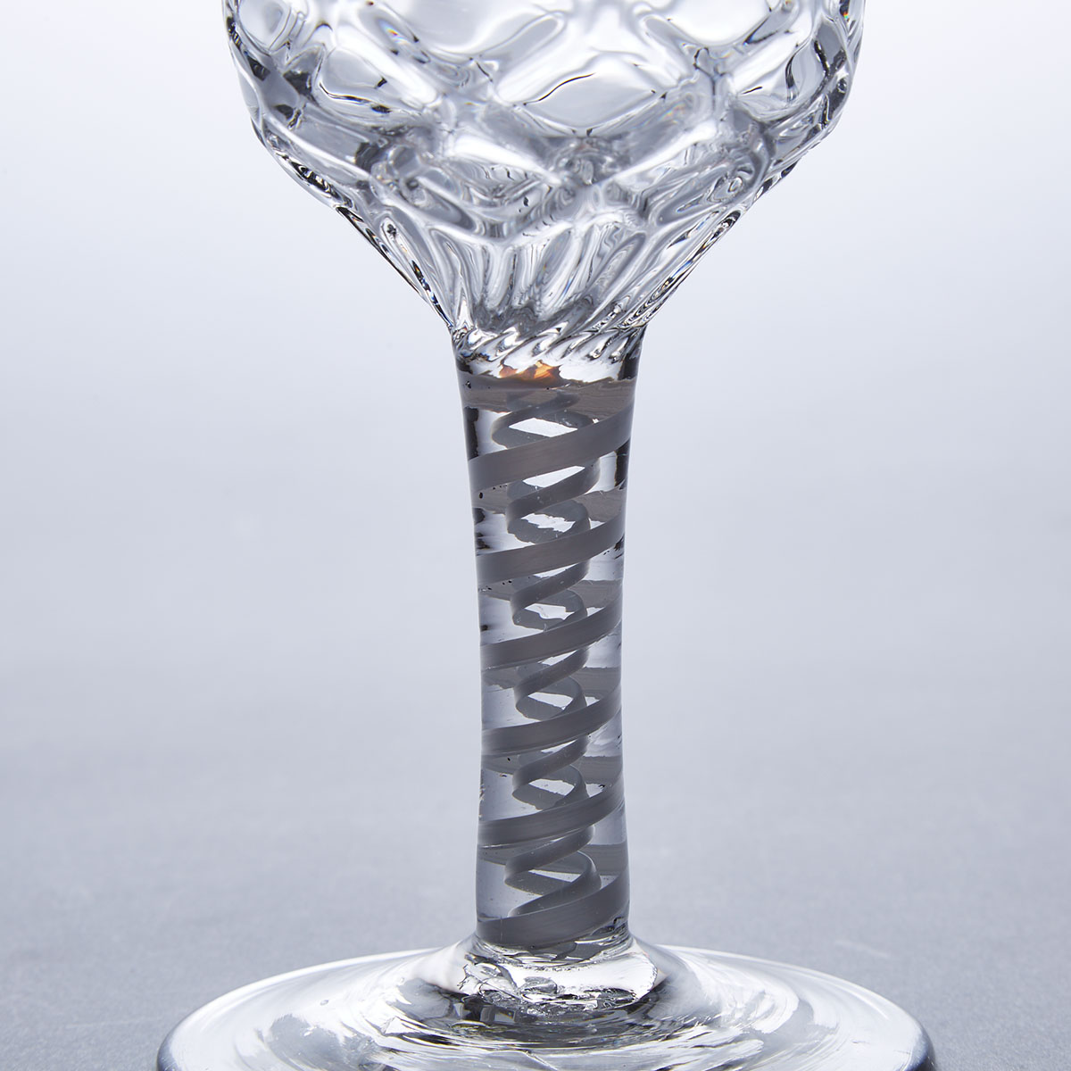 English Honeycomb Moulded Opaque Twist Stemmed Glass Goblet, c.1760-80