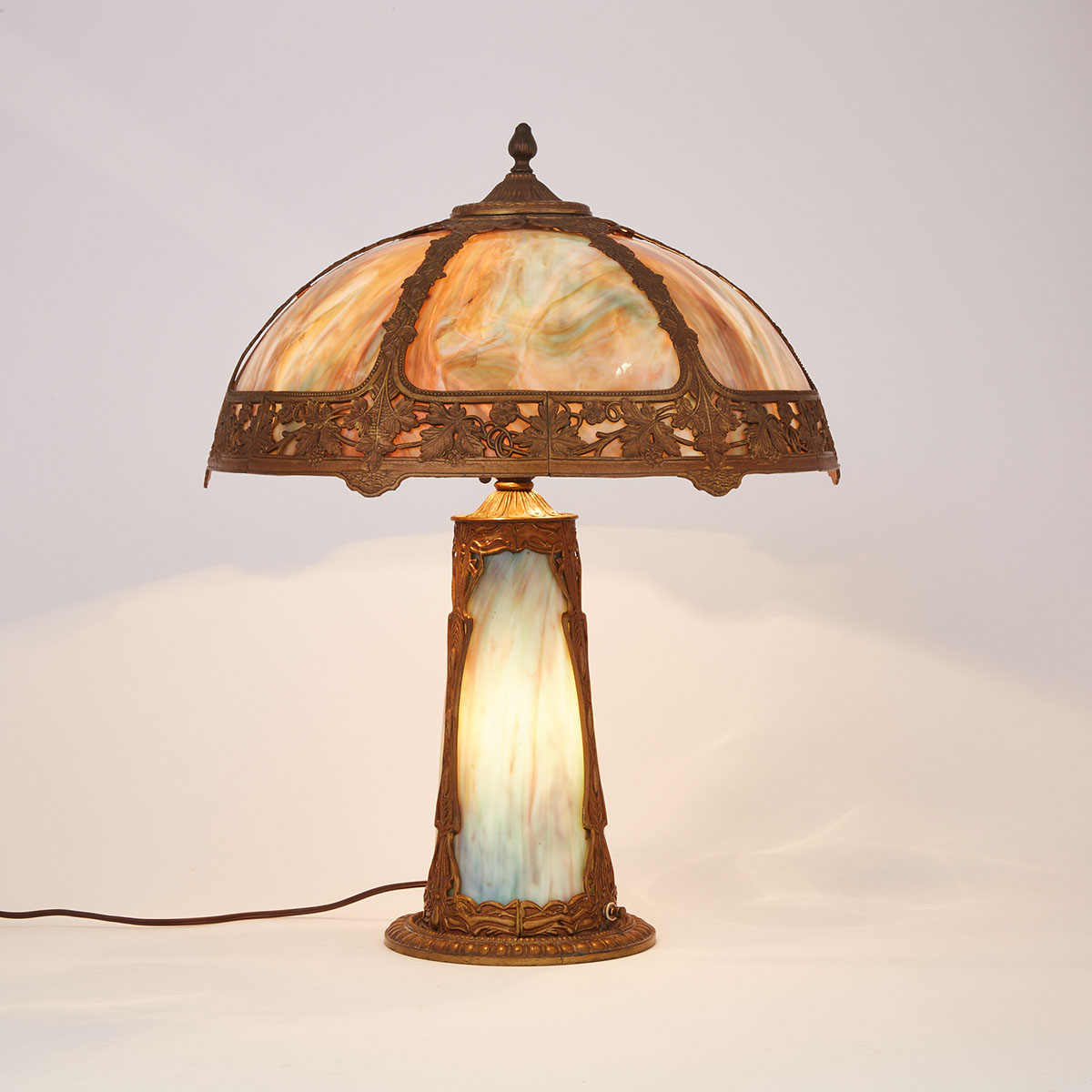 American Slag Glass Table Lamp with Illuminated Base, c.1900