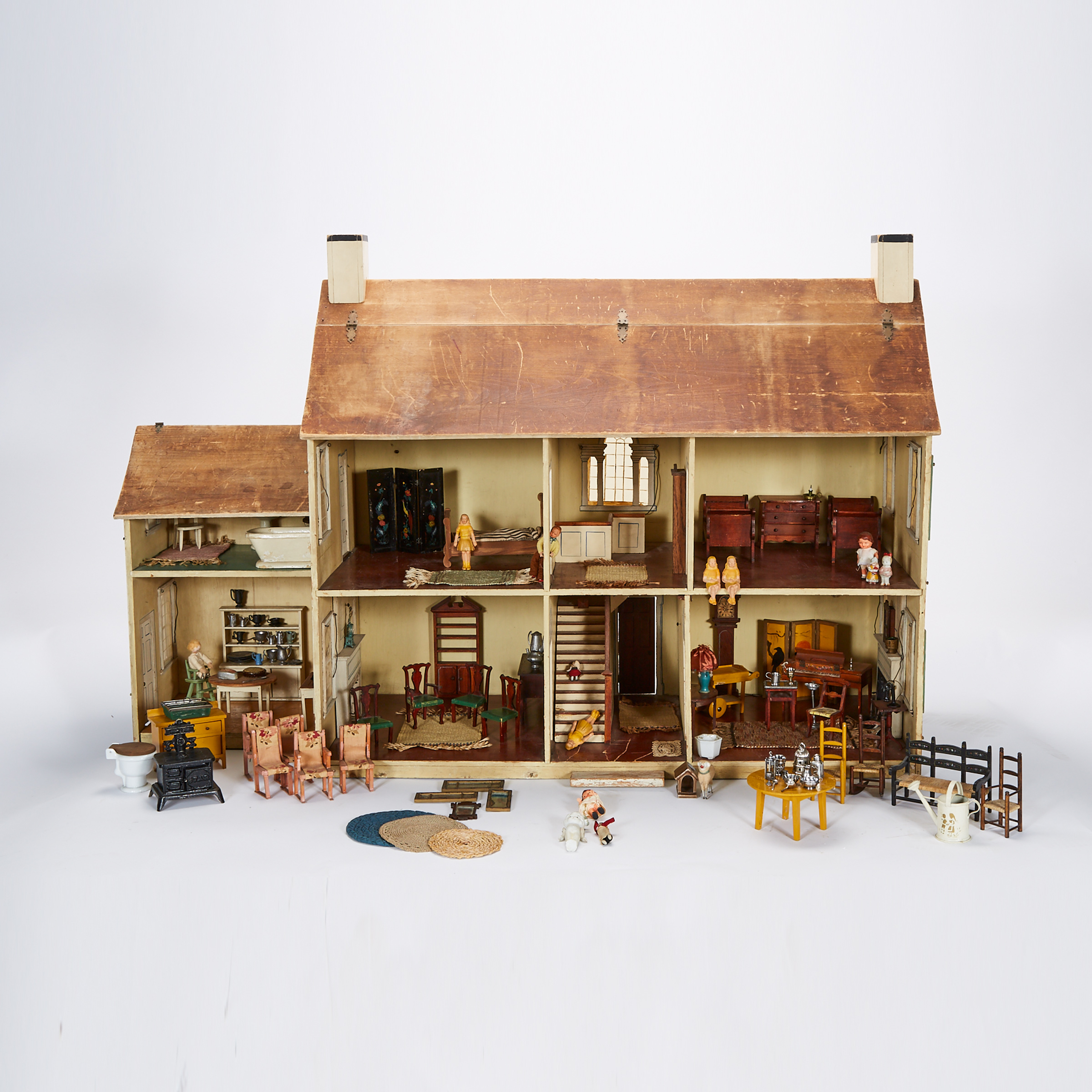 American Colonial Style Doll House and Furnishings, mid 20th century