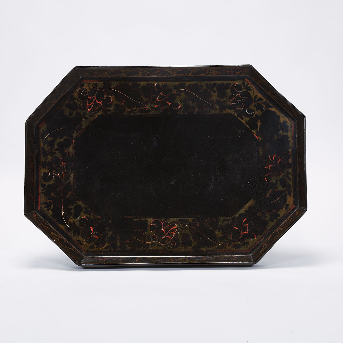Victorian Painted Papier Maché Tea Tray, 19th century, on Later Stand