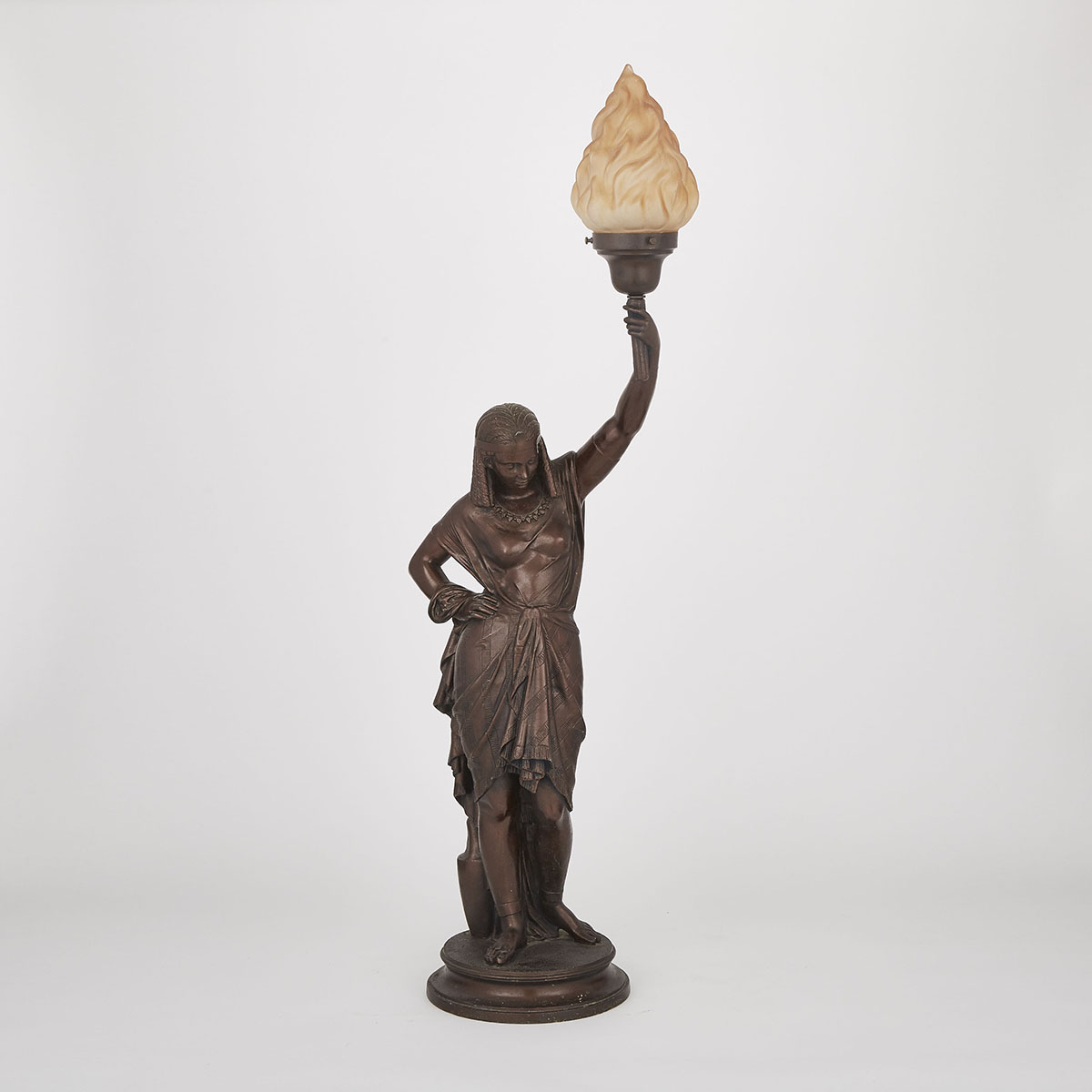 Egyptian Revival Patinated Metal Figural Table Lamp, c.1900