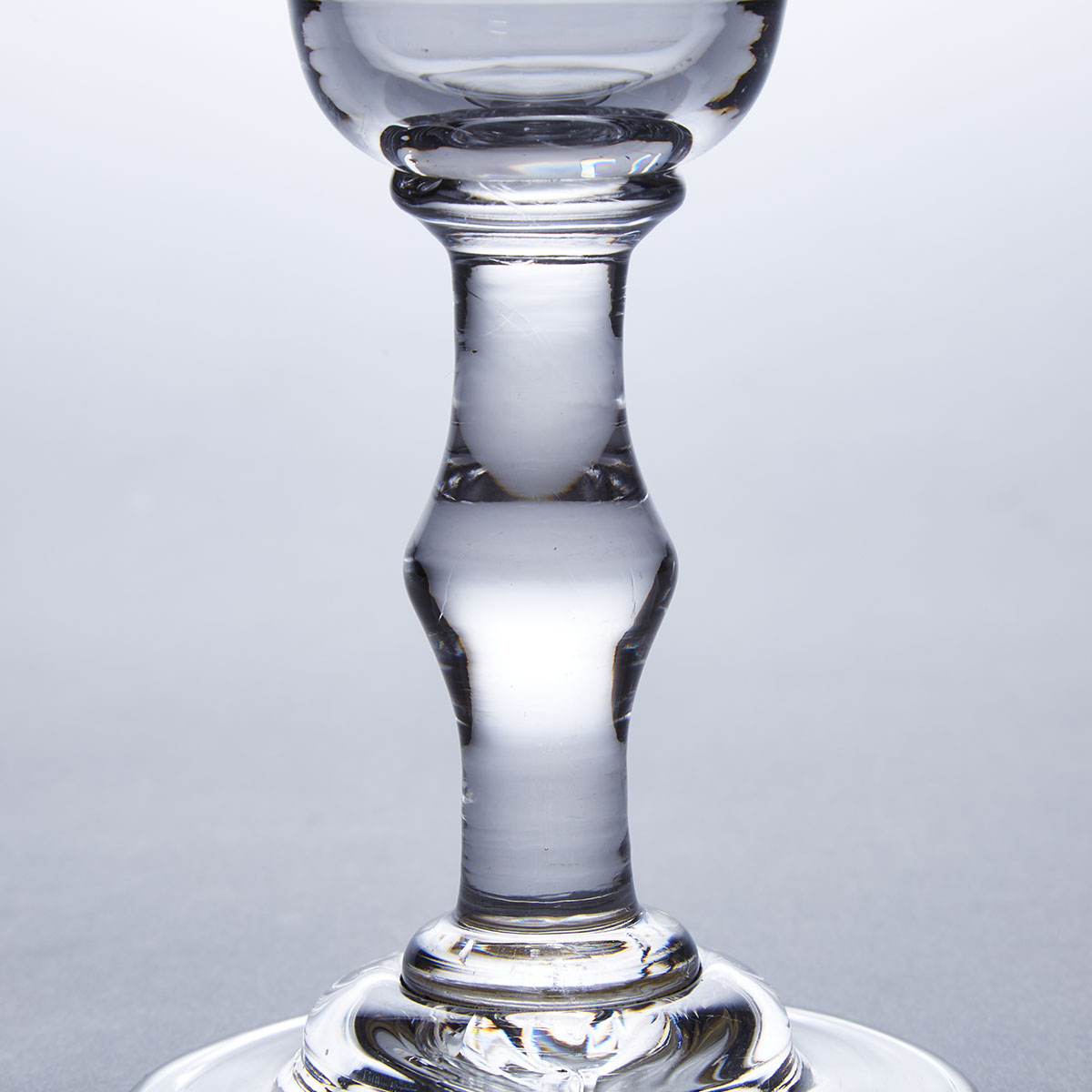 English Engraved Balustroid Knopped Stemmed Glass Sweetmeat Goblet, c.1760-90