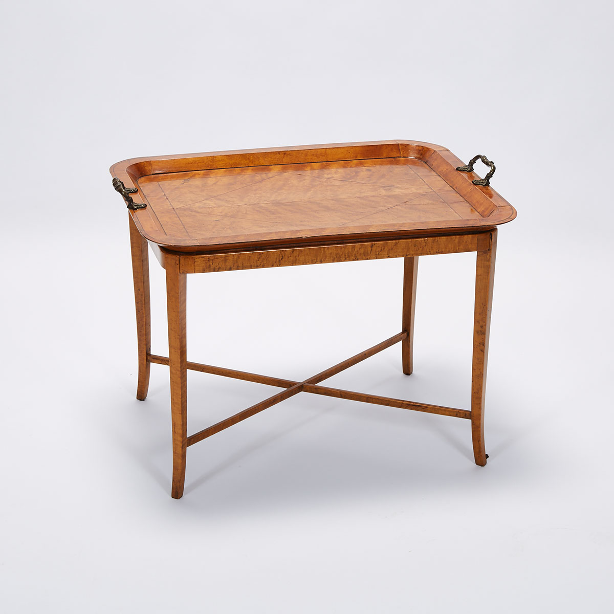 Victorian BIrd’s Eye Maple Tea Tray on Stand, 19th or early 20th century
