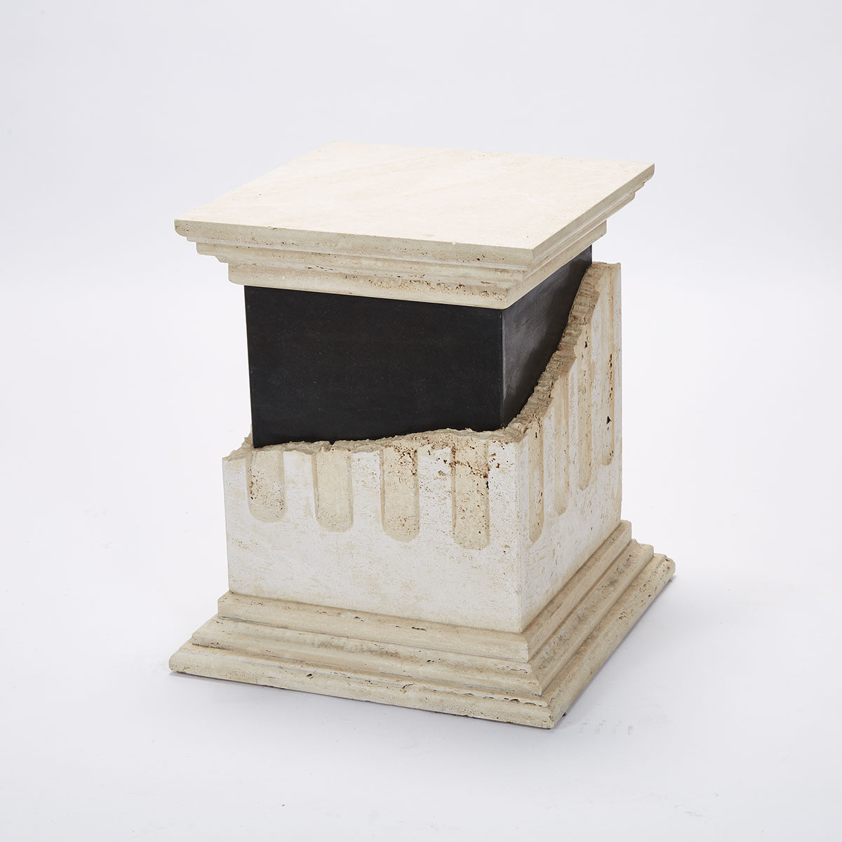 Contemporary Travertine and Granite Column Form Pedestal, 20th century