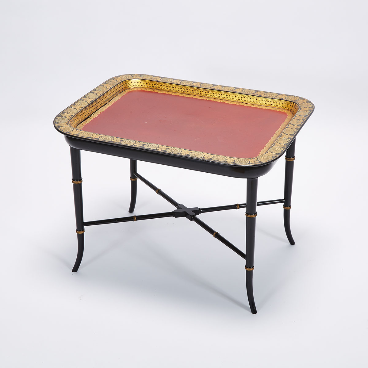 Regency Papier Maché Tea Tray, early 19th century, on Later Stand