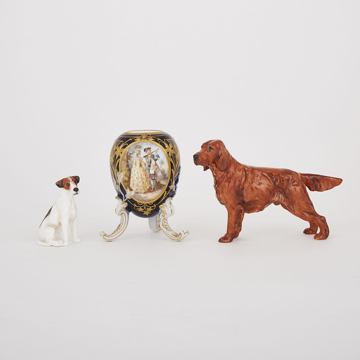 Berlin Small Vase and Two Royal Doulton Dog Figures, 20th century