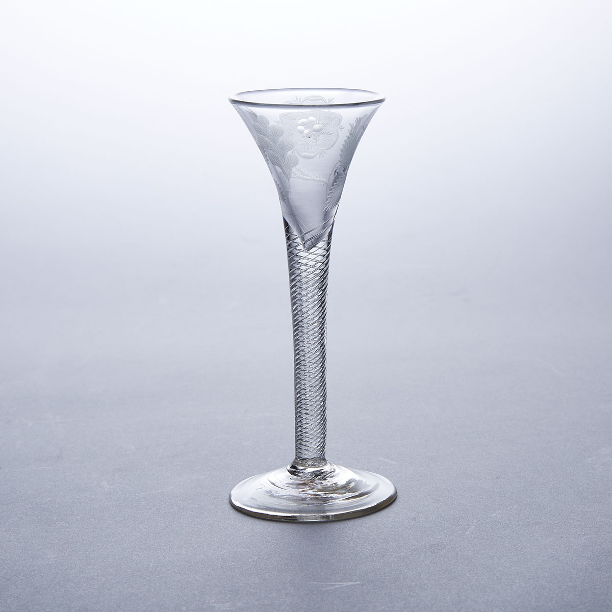 Jacobite Engraved Airtwist Stemmed Small Wine Glass, c.1750