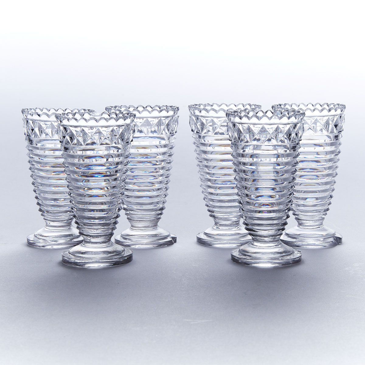 Set of Six Anglo-Irish Cut Glass Jelly Glasses, early 19th century