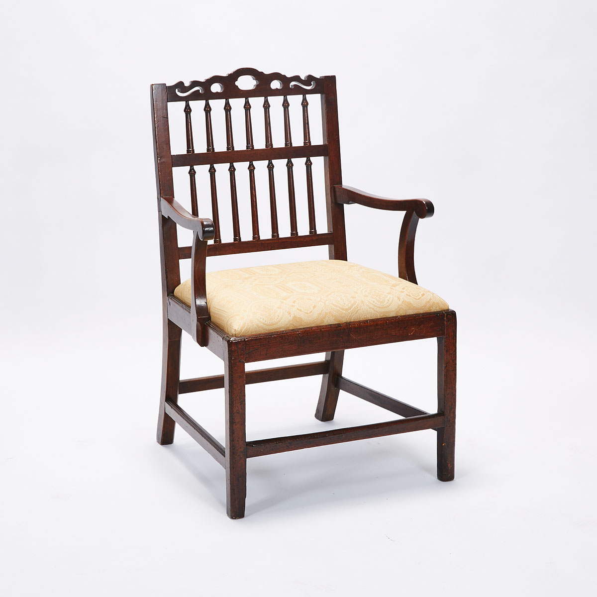 George III Mahogany Spindle Back Open Arm Library Chair, 18th century