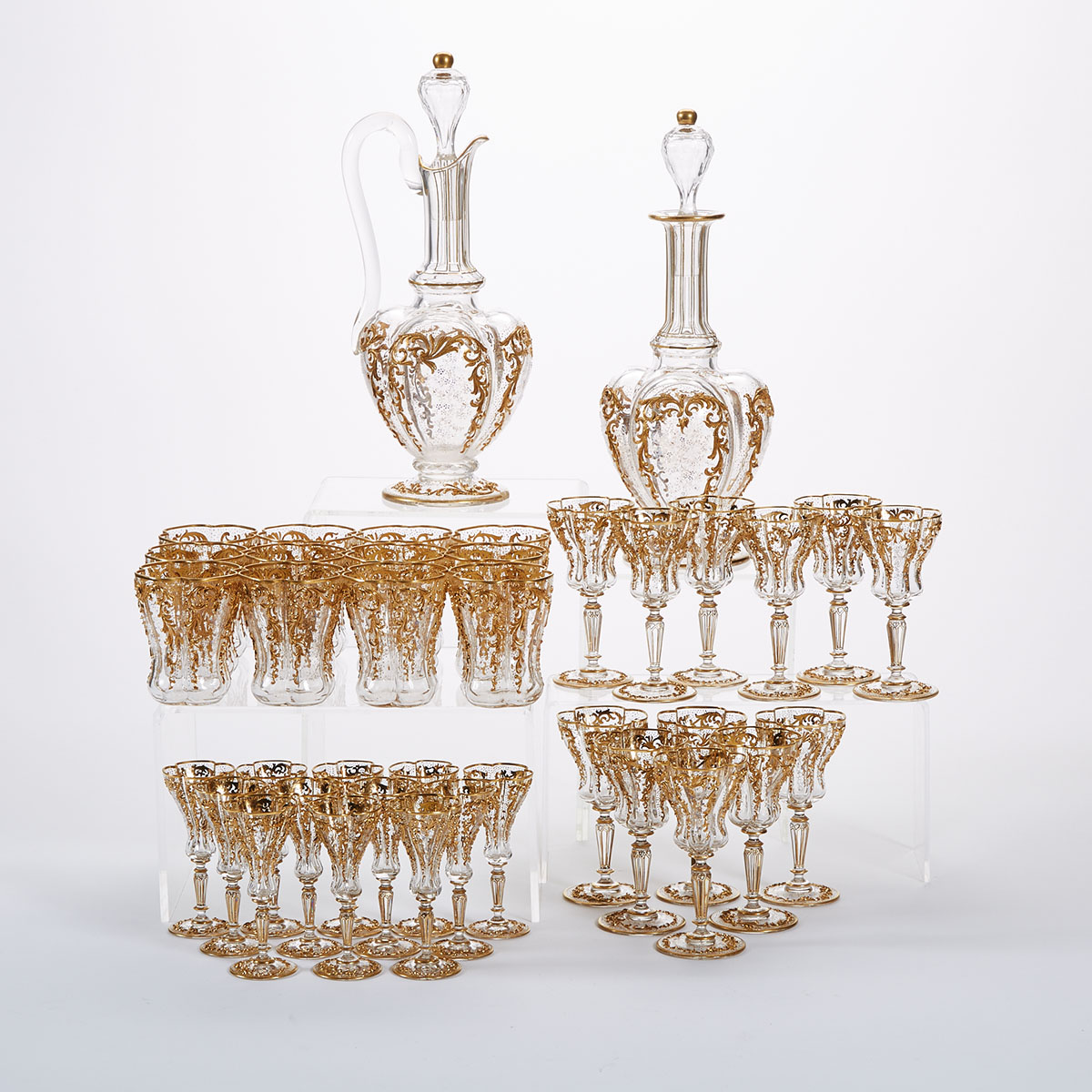 Venetian Enamelled and Gilt Glass Stemware Service, early 20th century