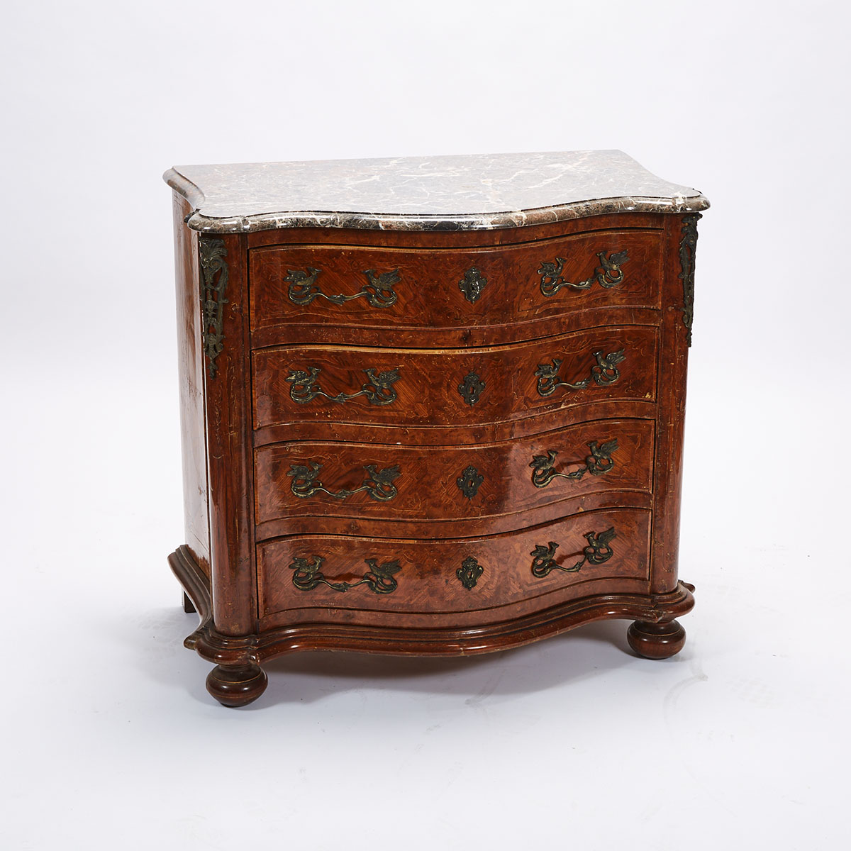 Italian Kingwood and Burl Walnut Parquetry Serpentine Front Commode, late 19th century